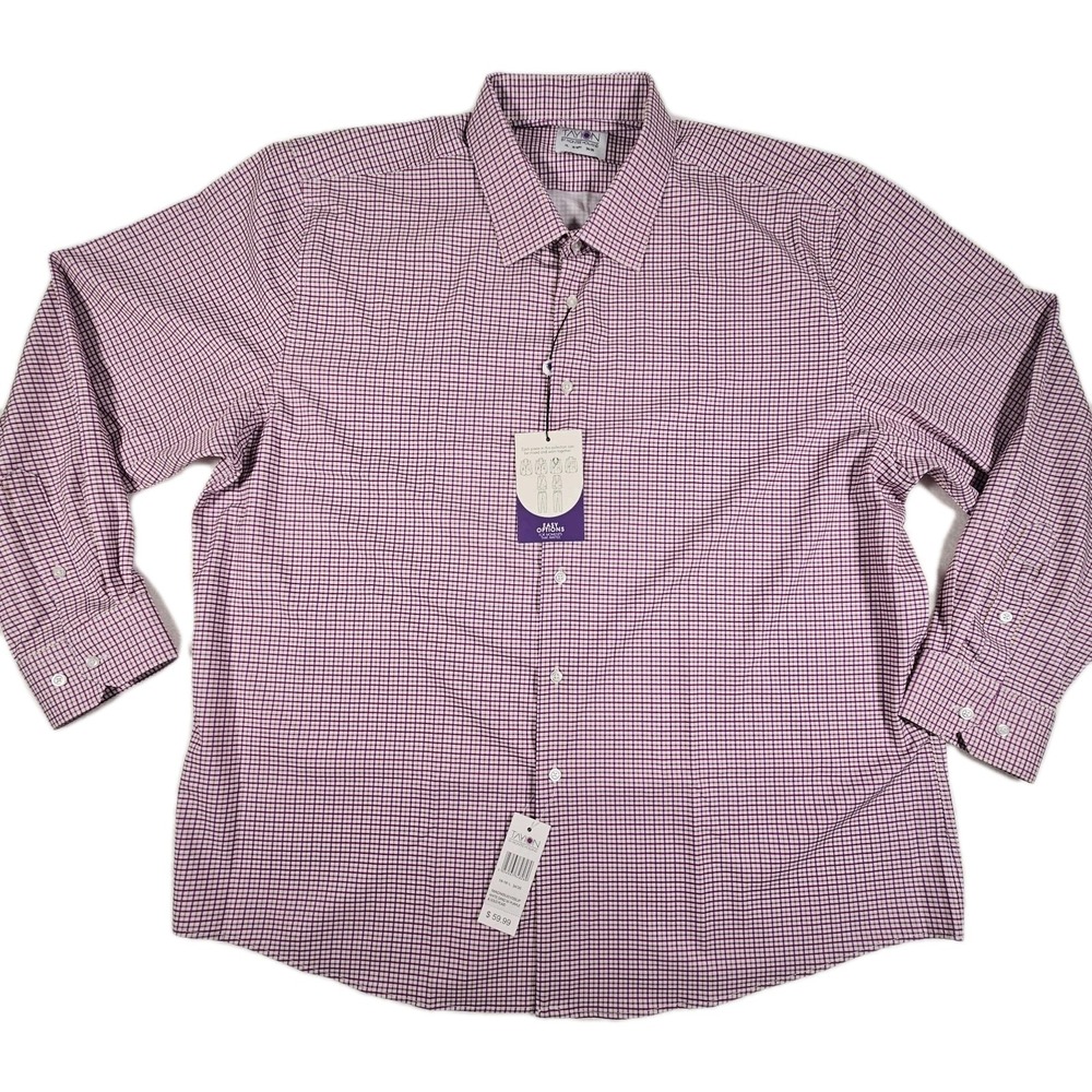 Tayion Slim Fit Plaid Dress‎ Shirt White Purple Gold 18–18.5 34–35 XXL